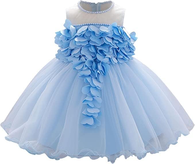 Birthday Tulle Dress for Baby with Flowers and Pearl appliqués - G0019