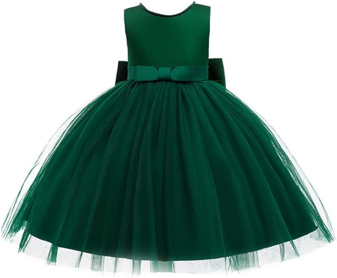 Girls Satin Princess Dress with Pearls and Love Shape Back - G0062