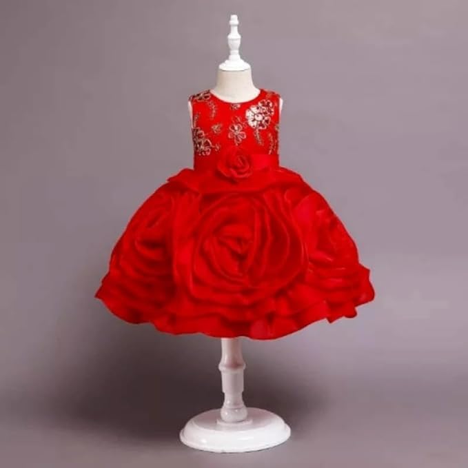 Special Occasion Dress with Rose-Shaped Skirt and Beaded Embroidery - G0122