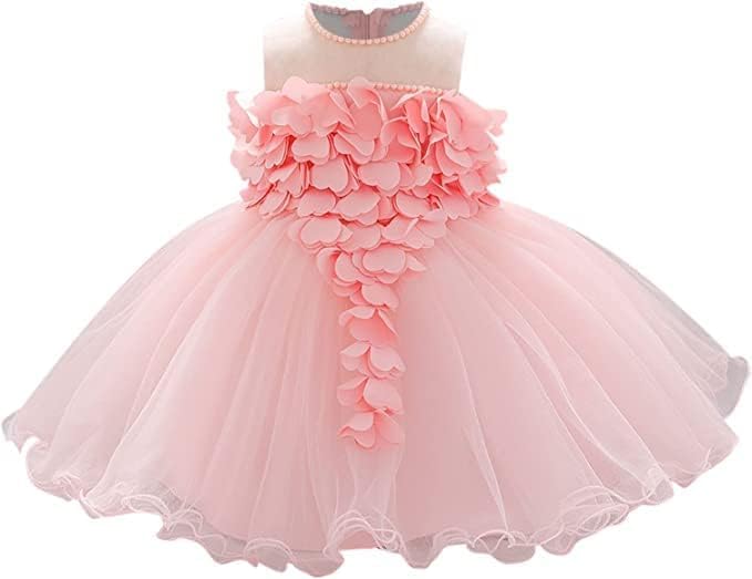 Birthday Tulle Dress for Baby with Flowers and Pearl appliqués - G0019