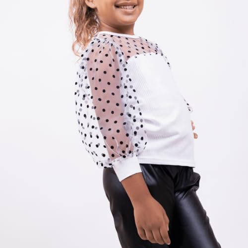 Back to school Clothes - Girls Polka-Dot Mesh Top + Pu Leather Pants G0009