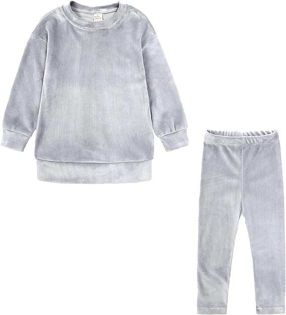 Little Girls Velour Sweatsuit 2pcs Round Neck Sweatshirt + Sweatpants Pullover Jogger Outfit Set - G0001