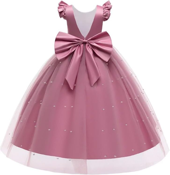 Elegant Satin Dress with Tulle Skirt Overlay and Pearl appliqués - G0030