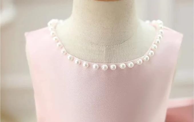 Girls Satin Princess Dress with Pearls and Love Shape Back - G0062