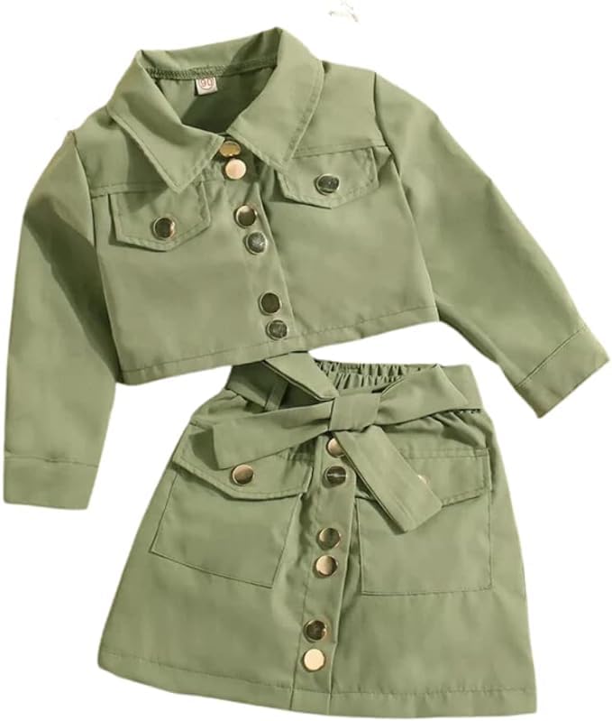 Little Girls Spring Outfits Long Sleeve Shirt + Mini Skirt
