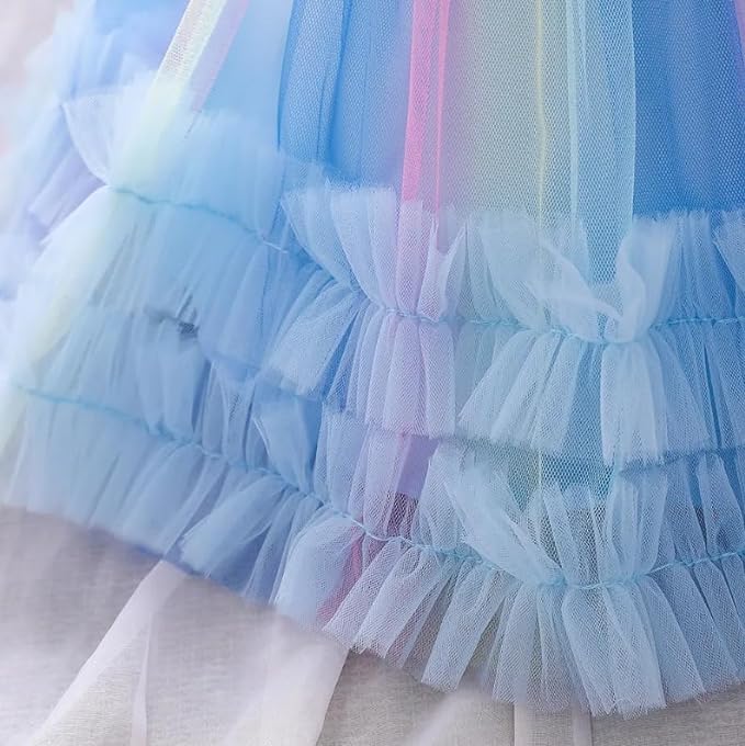 Rainbow Tutu Skirt Dress with Flower Application for Babies and Toddlers - G0105