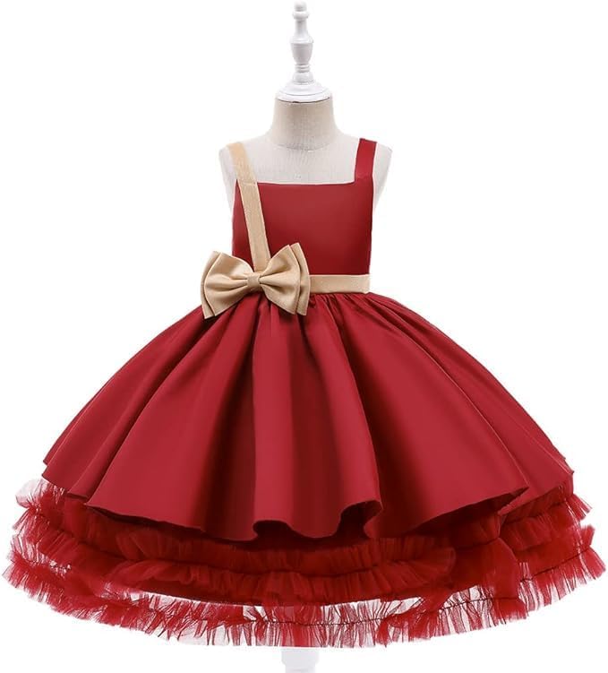 Satin Flower Girl Dress with Bow - Fall dresses for girls - G0112