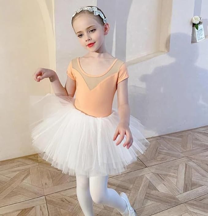 Girls Ballet Tutu Dress +Tulle Skirt Short Sleeves - G0058