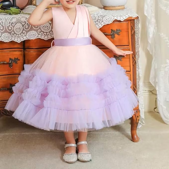 Satin Princess Dress with Ruffle Tulle Skirt for Girls - G0113