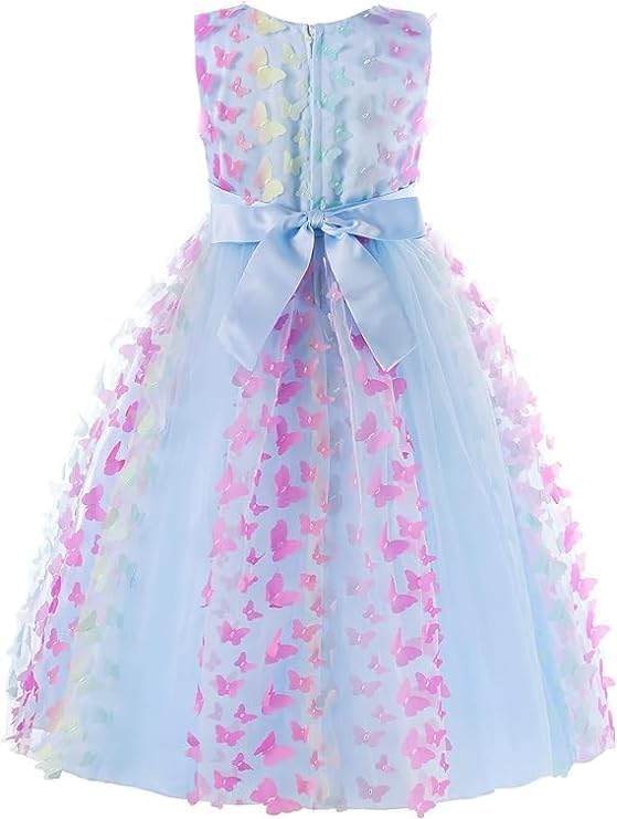 3D Butterfly Tulle Birthday Dress Long for Girls - G0003