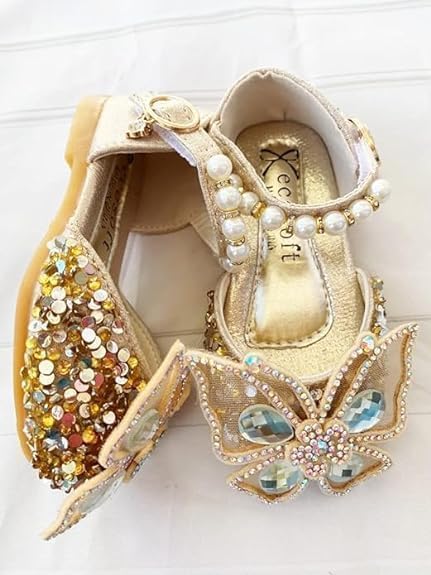 Girls Mary Jane Shoes with Rhinestones Butterfly and Sequin - S0039