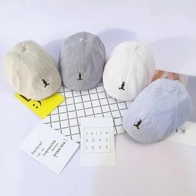 Boys' Striped Newsboy Cap with Embroidered Bunny