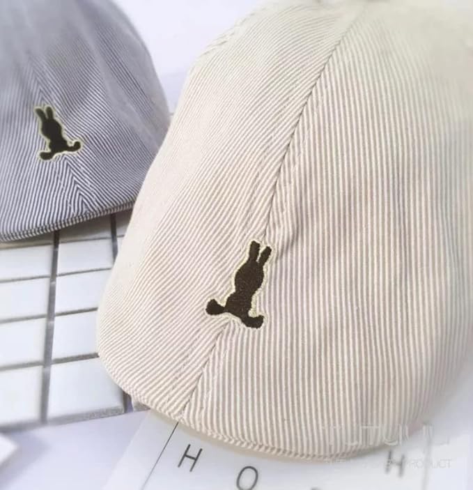 Boys' Striped Newsboy Cap with Embroidered Bunny