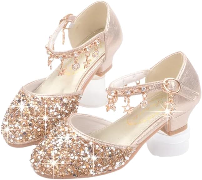 Girls Princess Low Heels Mary Jane Shoes Rhinestone Dance Shoes - S0041