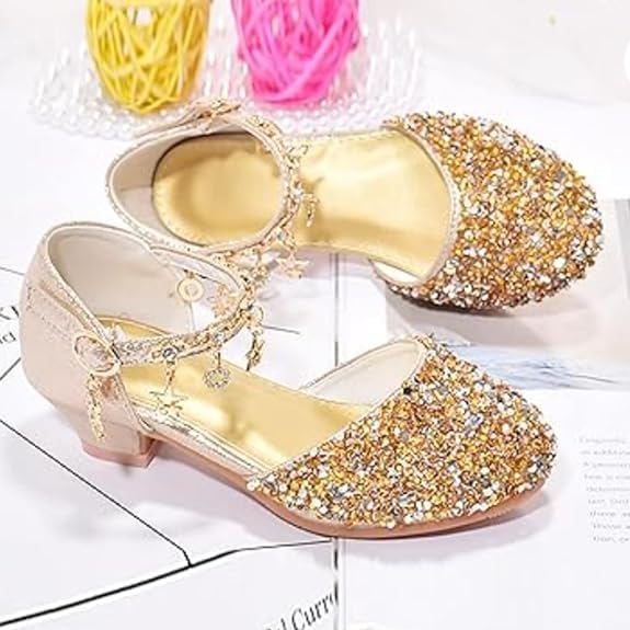 Girls Princess Low Heels Mary Jane Shoes Rhinestone Dance Shoes - S0041