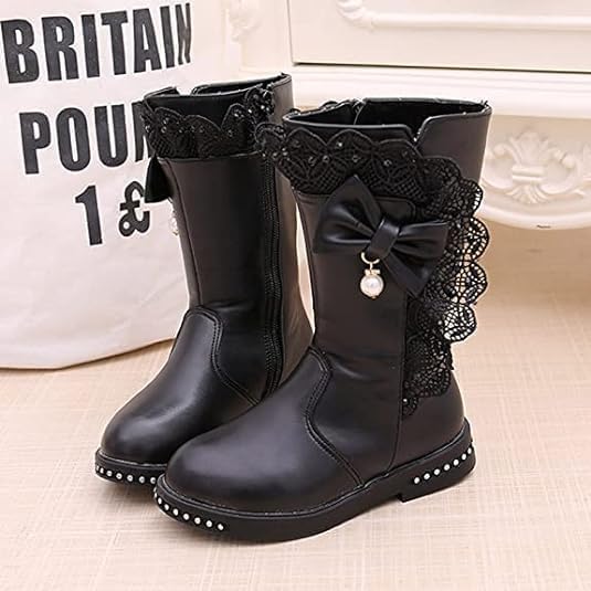 Girls Mid calf  Boots Lace and Bow Knot - S0040