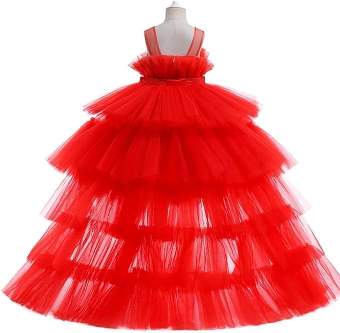 Puffy Tulle Dress with Detachable Train Girl Party Birthday