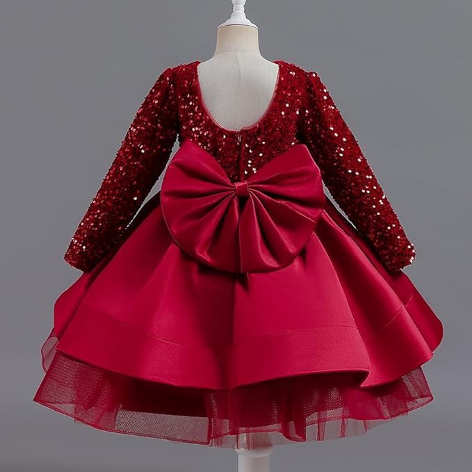 Girls Satin Dress with Long Sleeves and Sequins - G0061