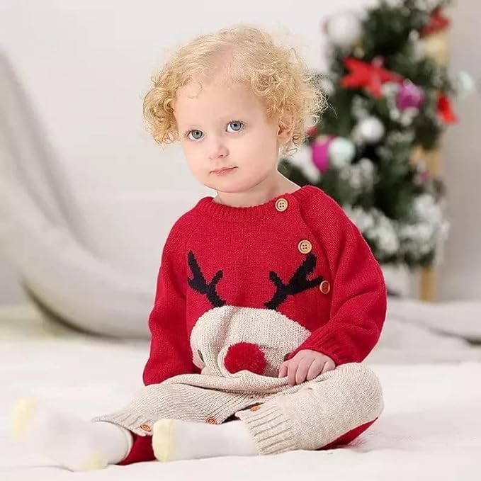Baby's Reindeer Christmas Knit Romper - B0006