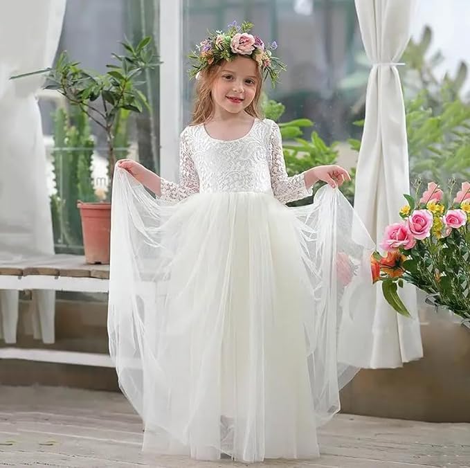 Party Flower Girl Dress with Lace Back A-Line Straight - Fall Dress G0100