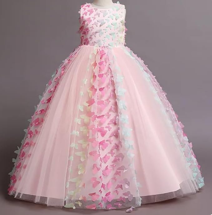 3D Butterfly Tulle Birthday Dress Long for Girls - G0003