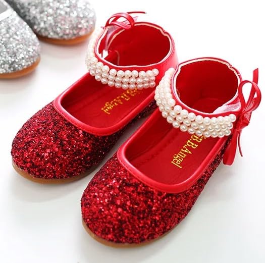 Red flat shoes mary jane style with glitter - S0062