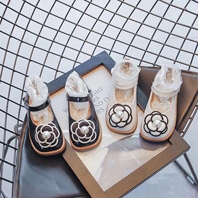 PU leather shoes for girls mary jane style with a flower - S0061