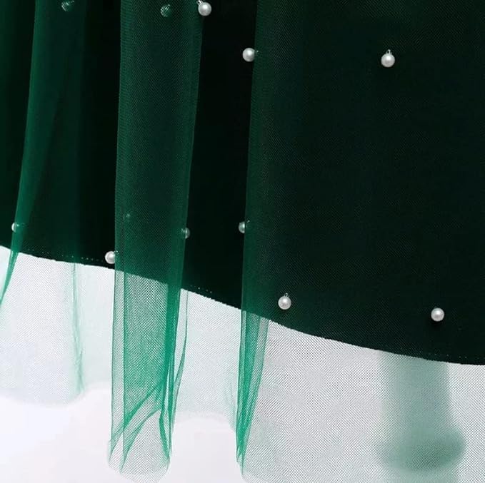 Elegant Satin Dress with Tulle Skirt Overlay and Pearl appliqués - G0030