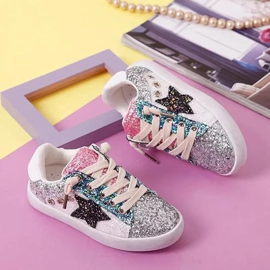 Girls Glitter Sneakers Chic Style Shiny Stars - Back to School Shoes - S0038