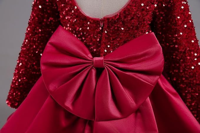 Girls Satin Dress with Long Sleeves and Sequins - G0061
