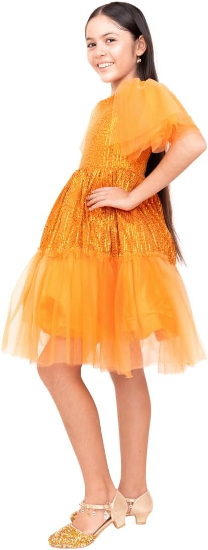 Girls Thanksgiving Dress with mesh Tutu Skirt and Puffed Fly Sleeve - G0066