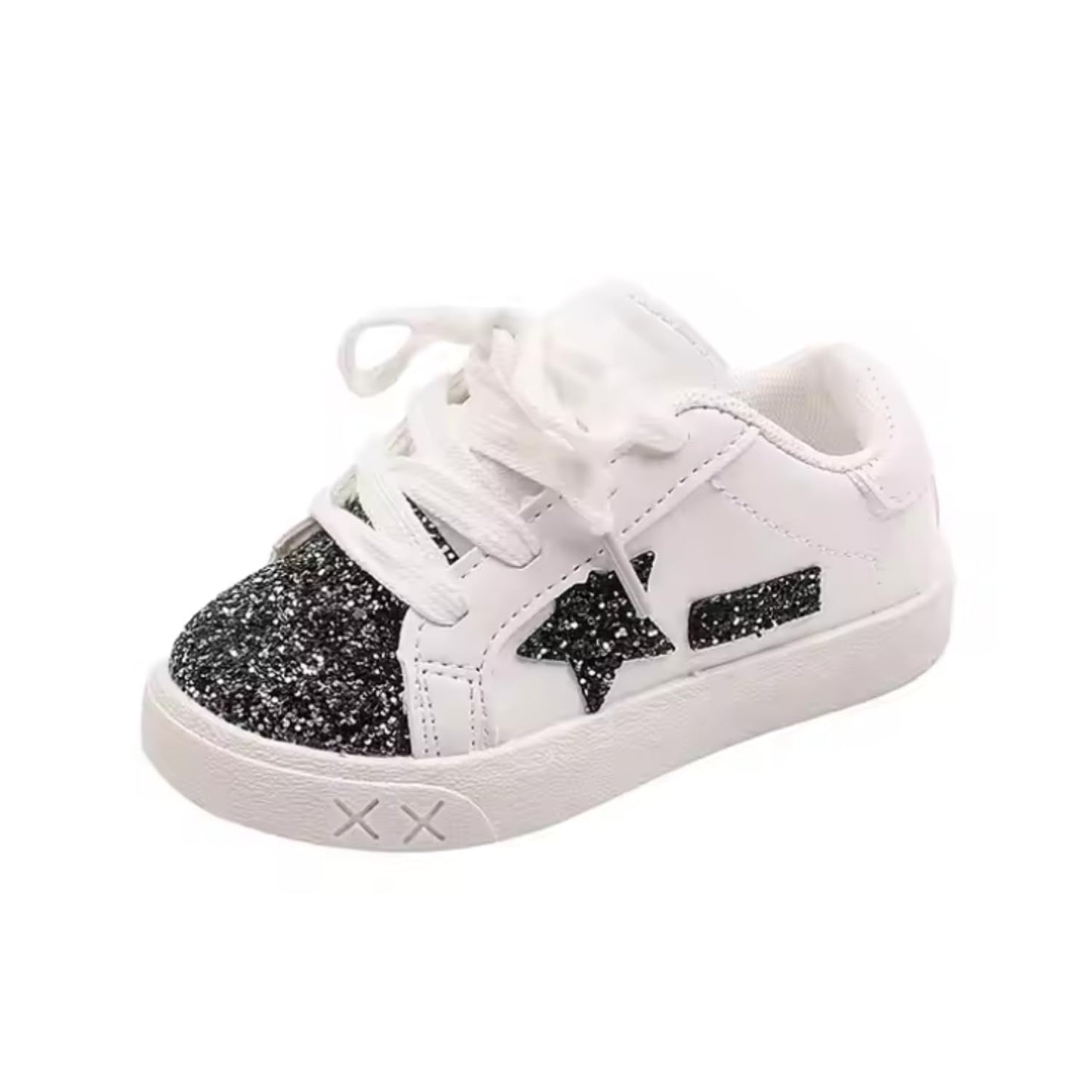 Little Girl's Glitter Sneakers - Back to School Shoes Stars Design - S0054