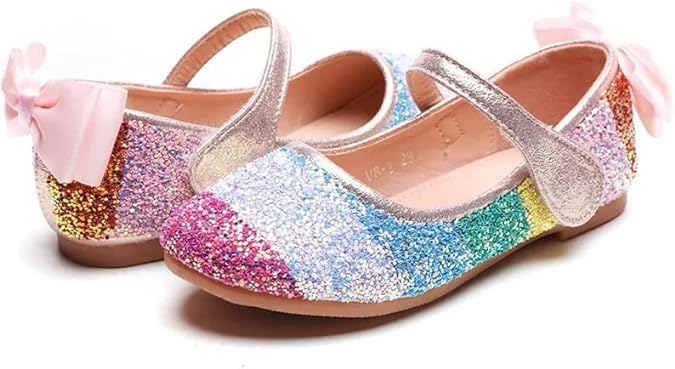 Girl's Rainbow Glitter Mary Jane Shoes Flats Birthday Summer Spring - S0028
