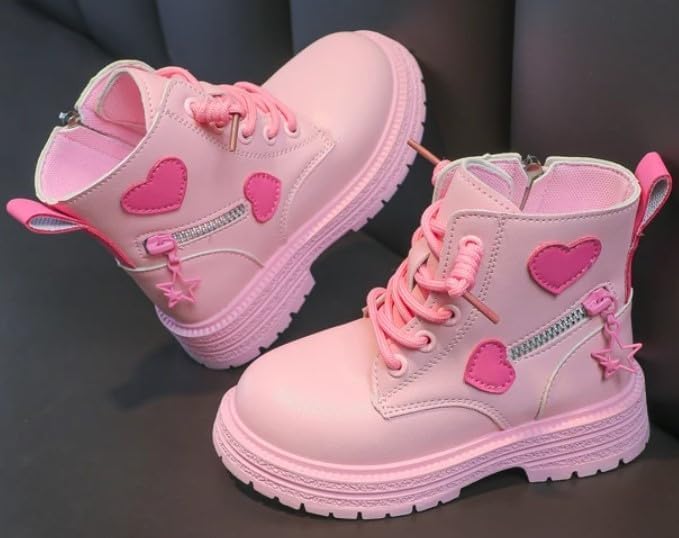 Little Girls Winter Boots Soft Sole Side Zip Heart Design Combat Boots - S0055