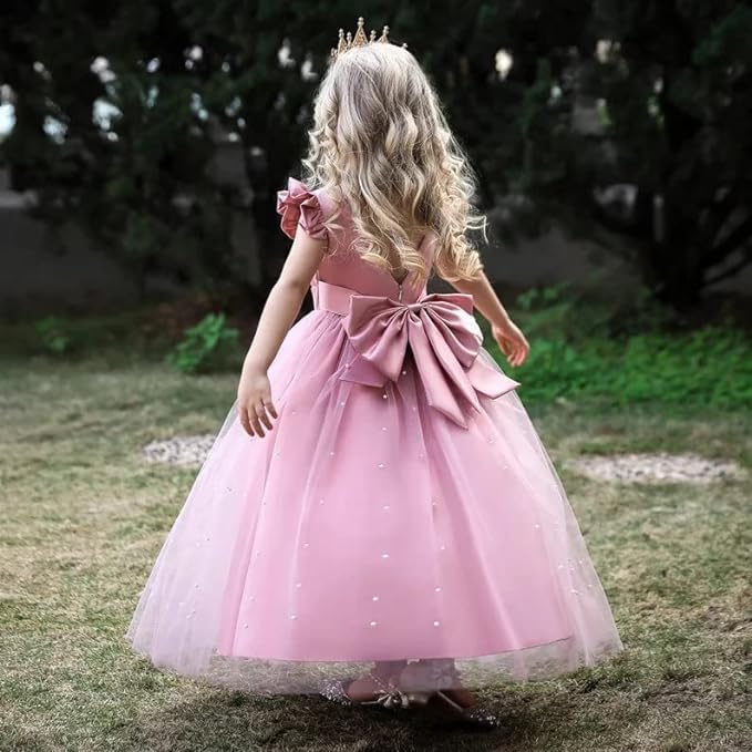 Elegant Satin Dress with Tulle Skirt Overlay and Pearl appliqués - G0030