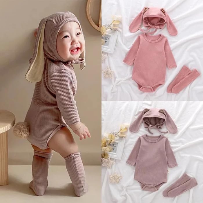 Baby Easter Bunny Set Baby romper suit + Long Ears Bunny Hat + Socks - C0001