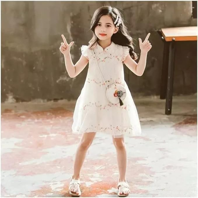 Kimono Dress with Floral Embroidery for Girls - Back to School Clothes G0077
