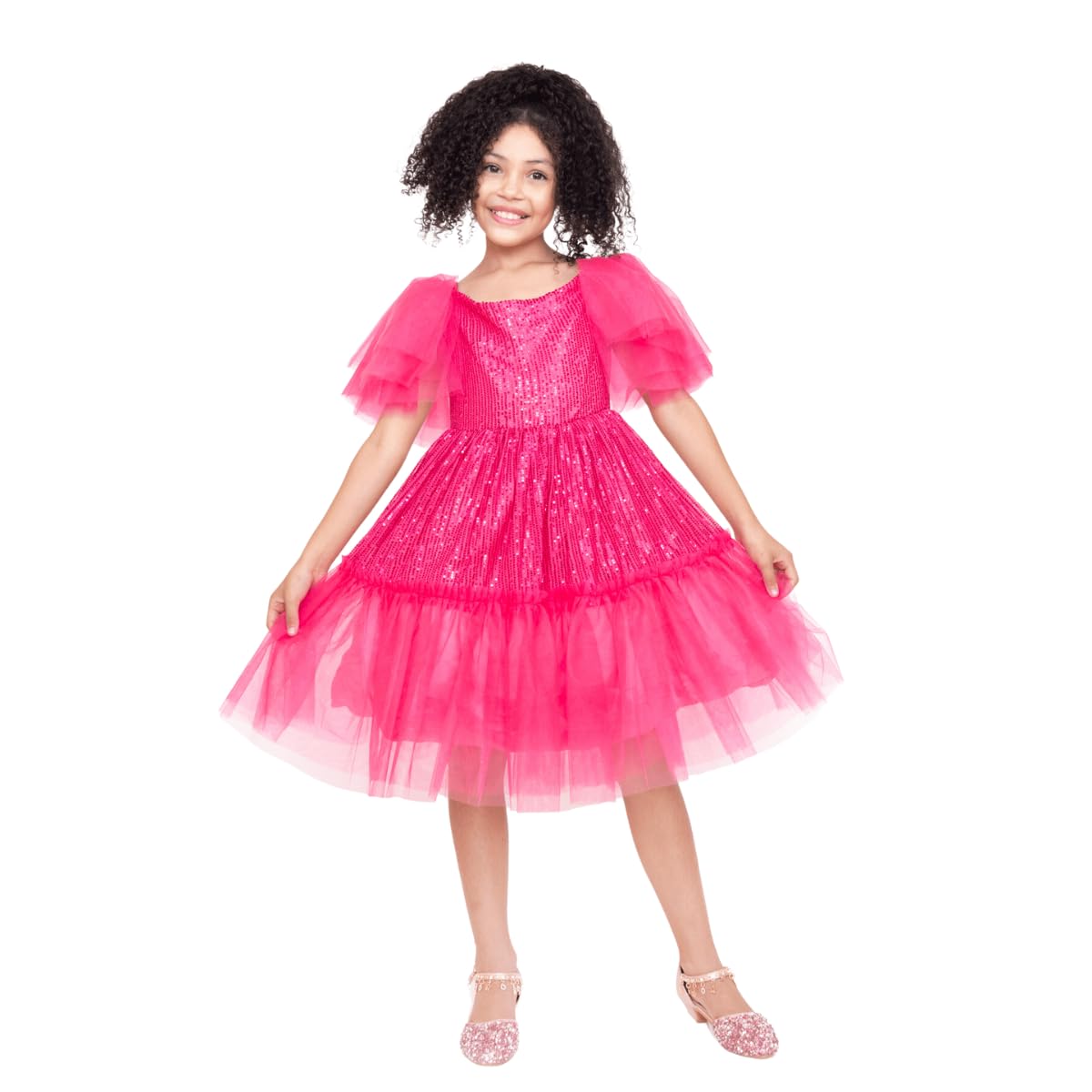 Girls Thanksgiving Dress with mesh Tutu Skirt and Puffed Fly Sleeve - G0066