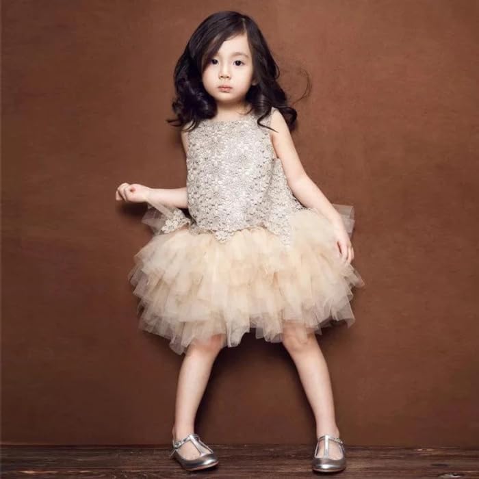 Beautiful knee-length princess dress in floral lace for girls - G0014