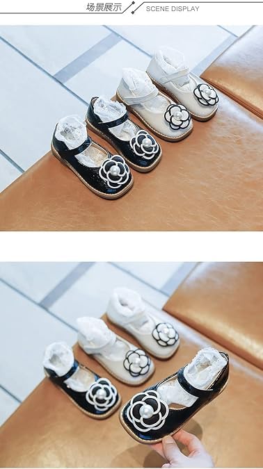 PU leather shoes for girls mary jane style with a flower - S0061