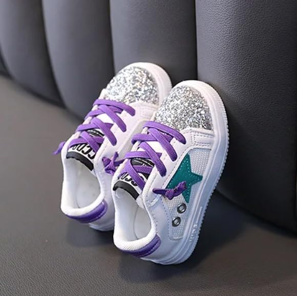 Little Girl's Glitter Sneakers - Back to School Shoes Stars Design - S0054