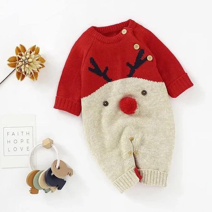 Baby's Reindeer Christmas Knit Romper - B0006