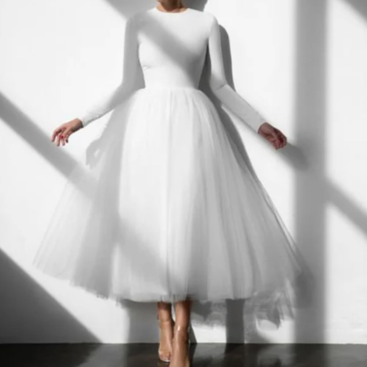 Long Party Dress with Long Sleeves for Women Tea Lenght Dress Elegant Occasion