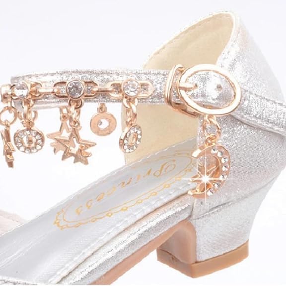 Girls Princess Low Heels Mary Jane Shoes Rhinestone Dance Shoes - S0041
