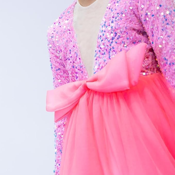 Sequin Tulle Dress with Bow for Girls - G0115