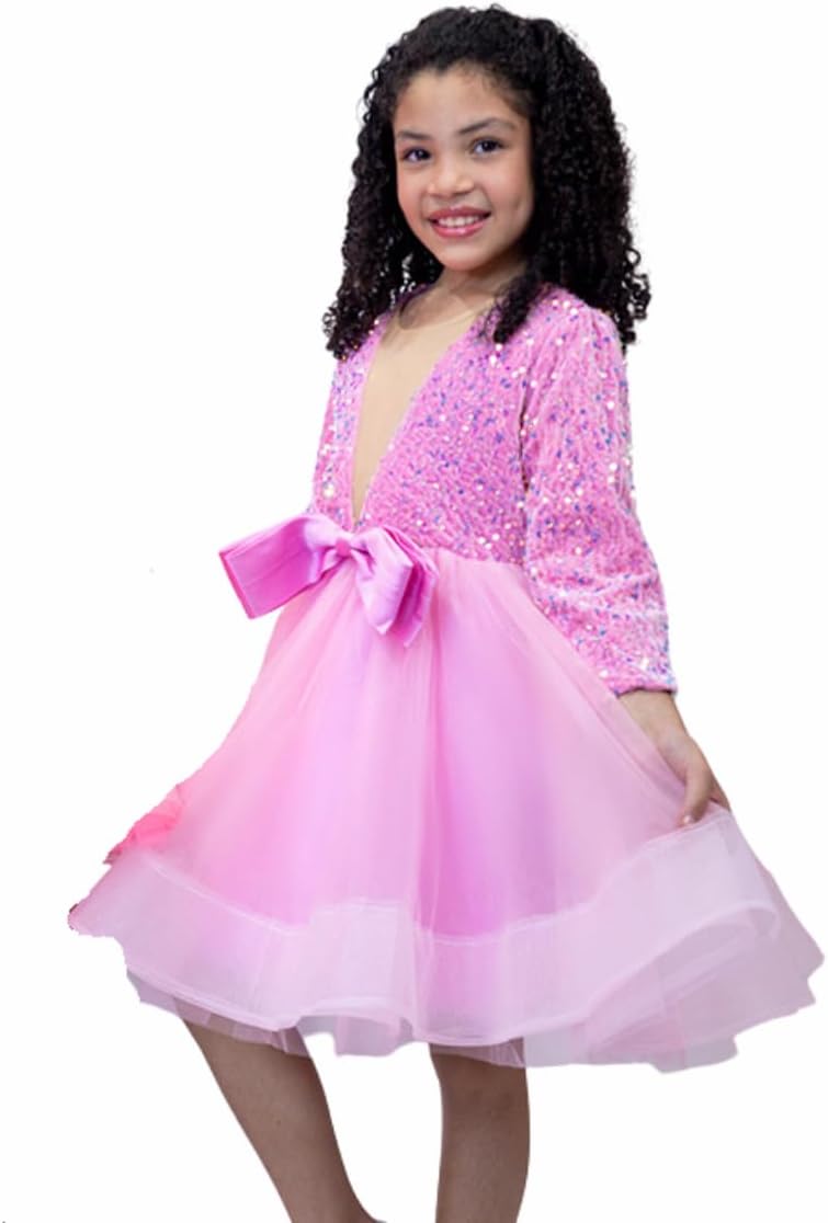 Sequin Tulle Dress with Bow for Girls - G0115