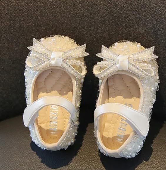 Baby Girls Mary Jane Flats New Born Dress Shoes Pearl & Crystal - S0011