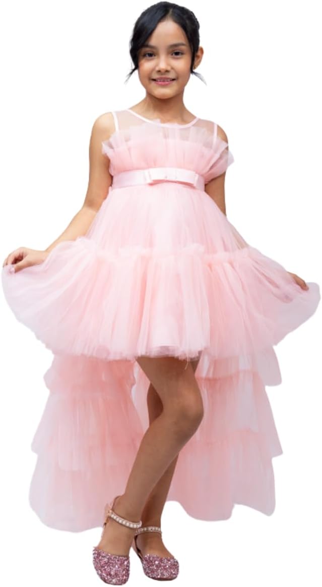 Puffy Tulle Dress with Detachable Train Girl Party Birthday