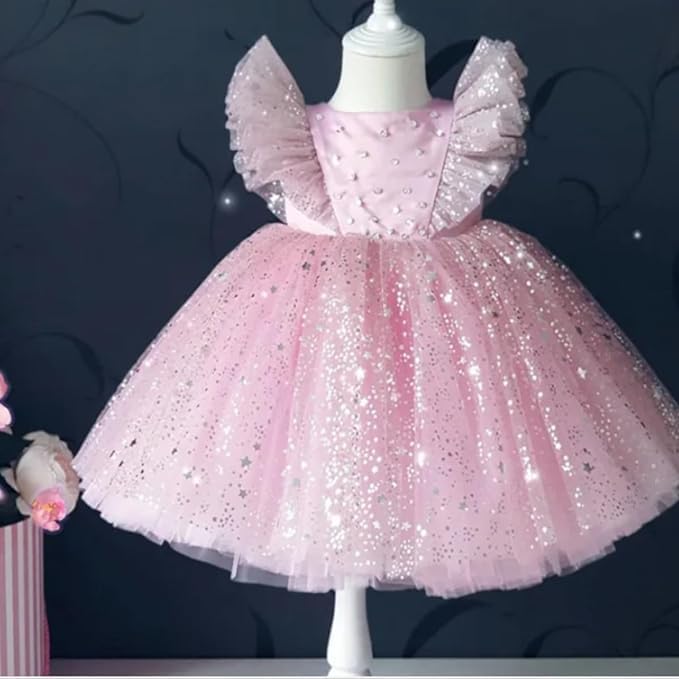 Princess Dress Girls Sequin Tutu Lace Mesh Wedding Birthday Party - G0097