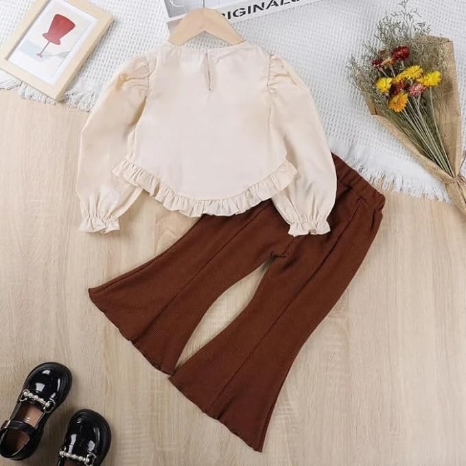 Spring outfit for girls Flower Agaric Edge Top + Split Flared pants - G0123